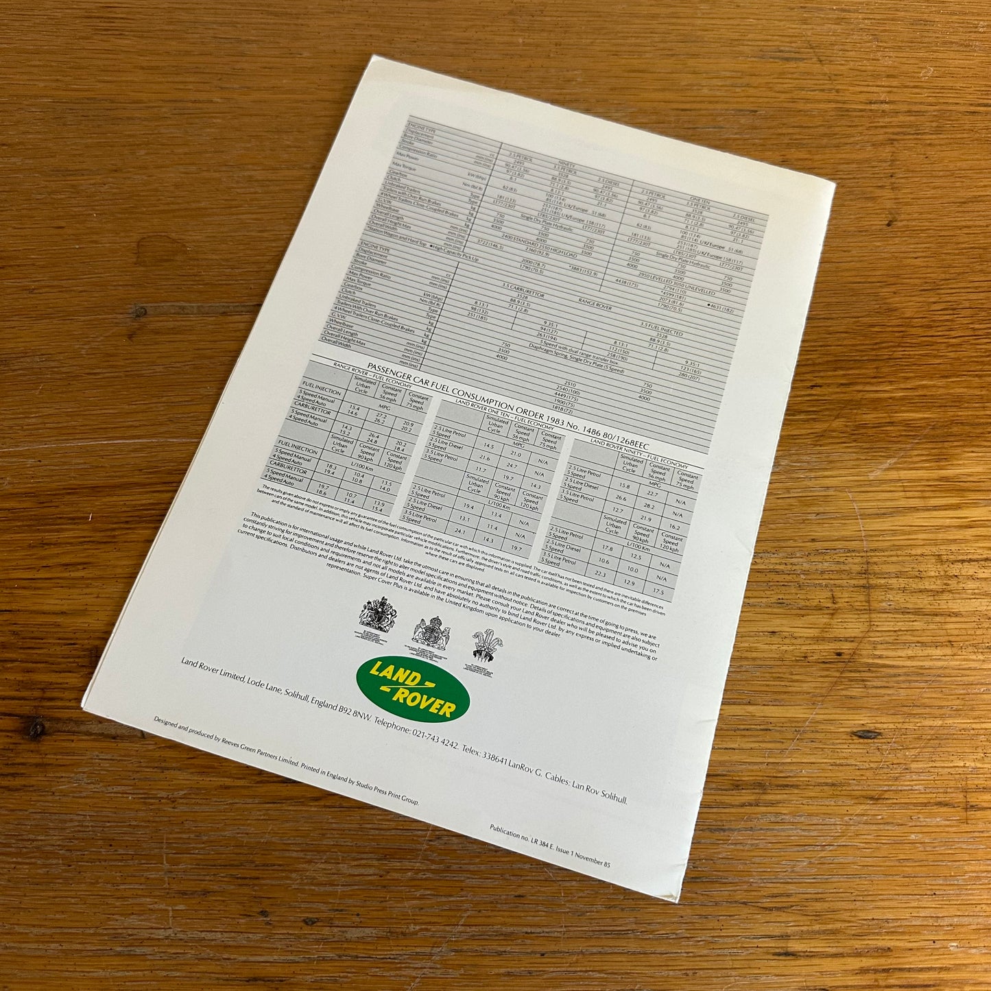 LAND ROVER RANGE ROVER INFO BROCHURE 1985 - ENGLISH